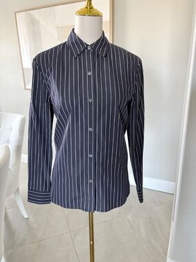 NWT Theory New Straight Navy Multi Downing Wide Shirt